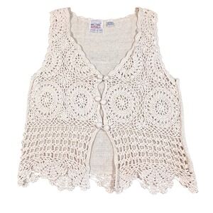 Denim Republic Hand Knitted Crochet Vest Cotton Ramie Boho Cottagecore Medium